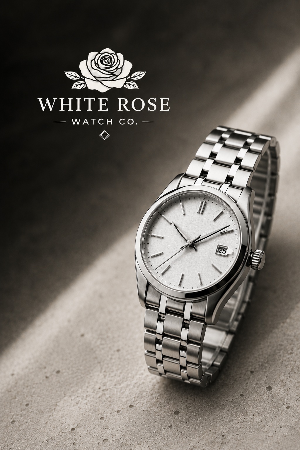 White Rose Watch Co. — steel timepiece on dark stone